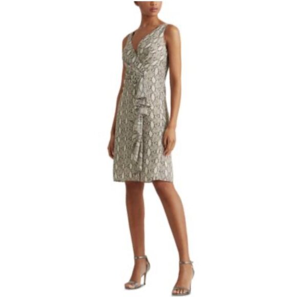 Ralph Lauren Dress Women’s Size 14 Snake Python Print Ruffle New 018 - Picture 1 of 7
